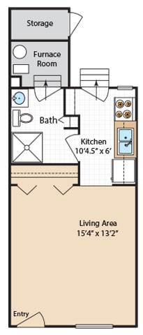 Floor plan for studio, 1 bath, 373 sqft